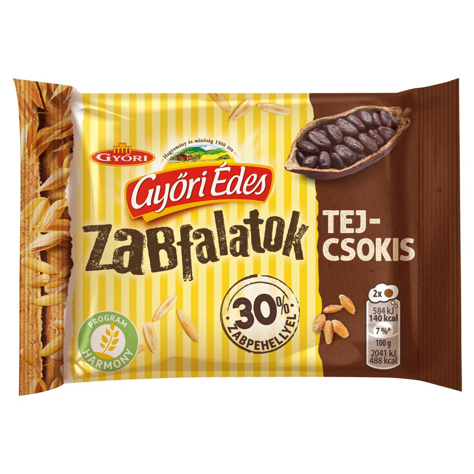 Győri Édes Zabfalatok Friable Oatmeal Biscuit Dipped in Milk Chocolate 43 g