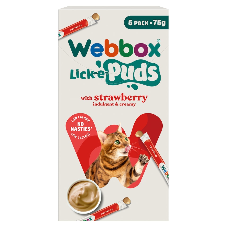 Webbox Lick-e-Puds Cat Treats - Strawberry 5 Pack 75g