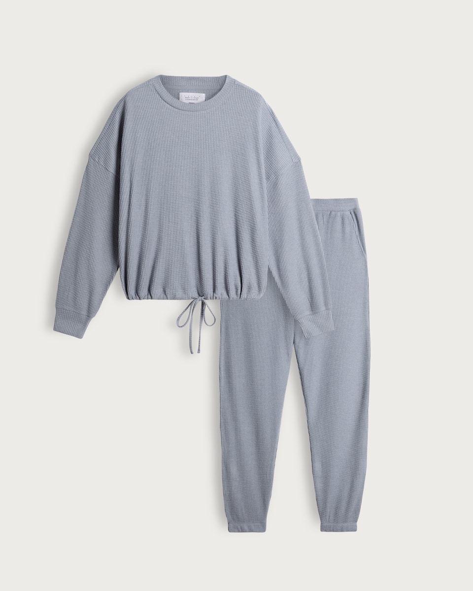image 1 of F&F Waffle Textured Drawstring Pyjama Set in Blue