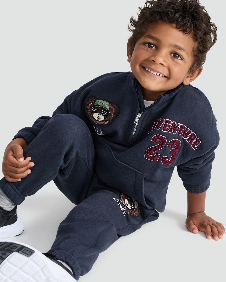 image 1 of F&F Boys 2-Piece Cotton Rich Adventure 23 Wild Explorer Sweatshirt and Joggers Set in Navy