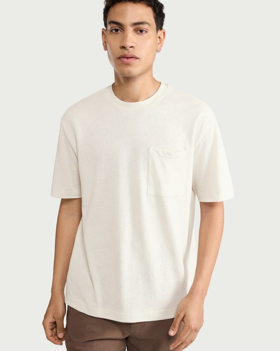 image 1 of F&F Edit Linen Rich Crew Neck T-Shirt in Cream