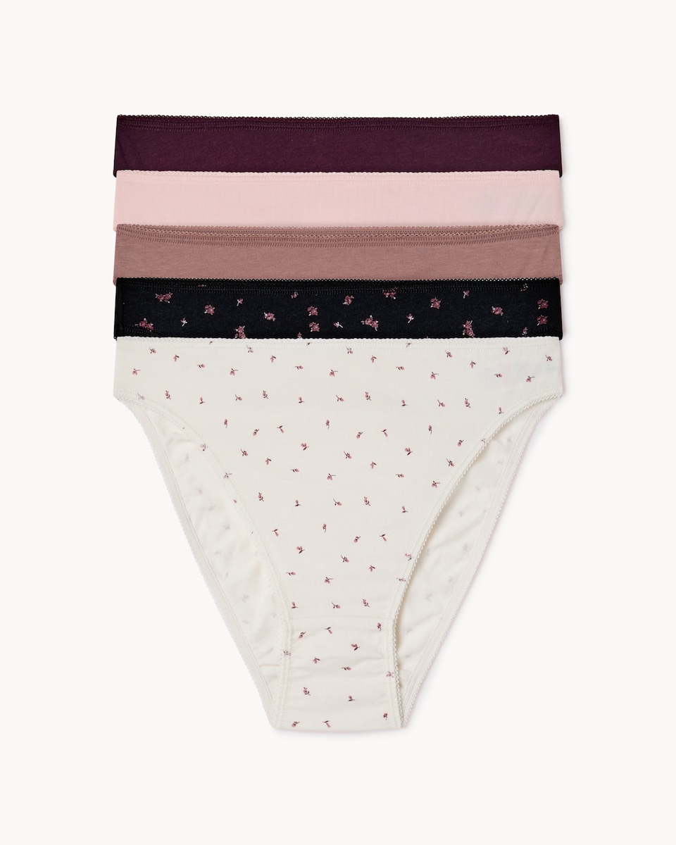 image 1 of F&F 5-Pack Cotton Rich High Leg Knickers in Multi