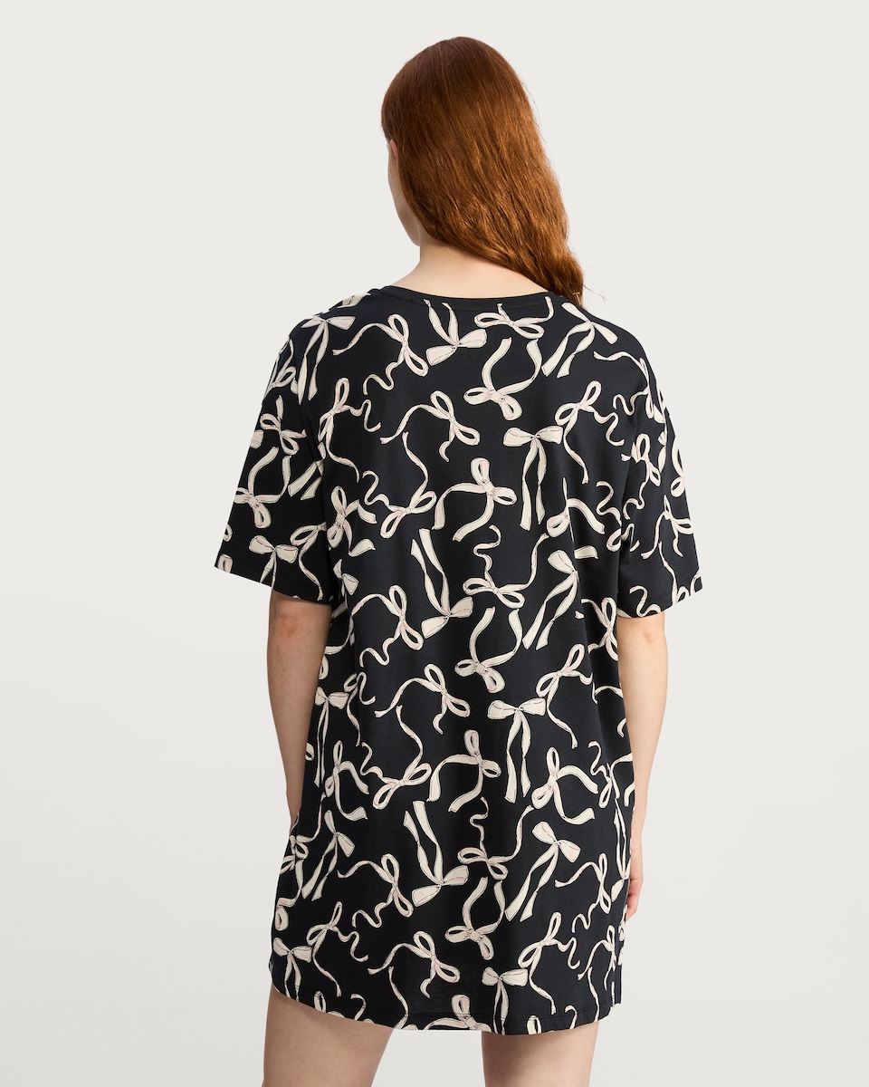 image 1 of F&F Pure Cotton Bow Print Short Sleeved Nightdress in Black