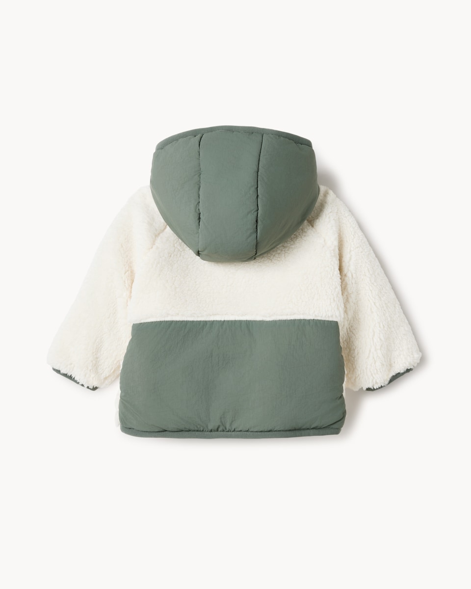 image 1 of F&F Baby Borg Hooded Jacket in Cream