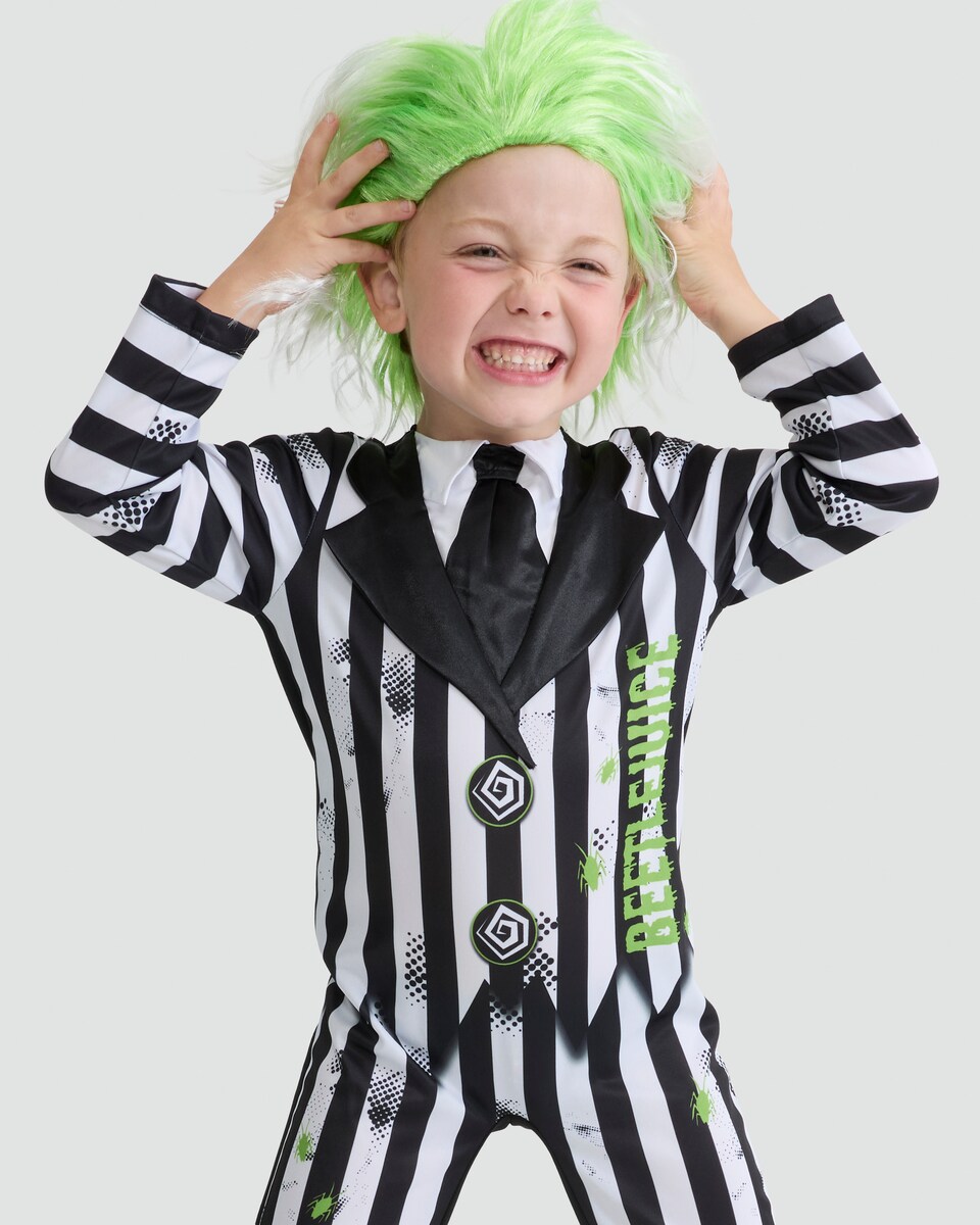 image 1 of Beetlejuice 2-Piece Fancy Dress Costume in Multi Black White