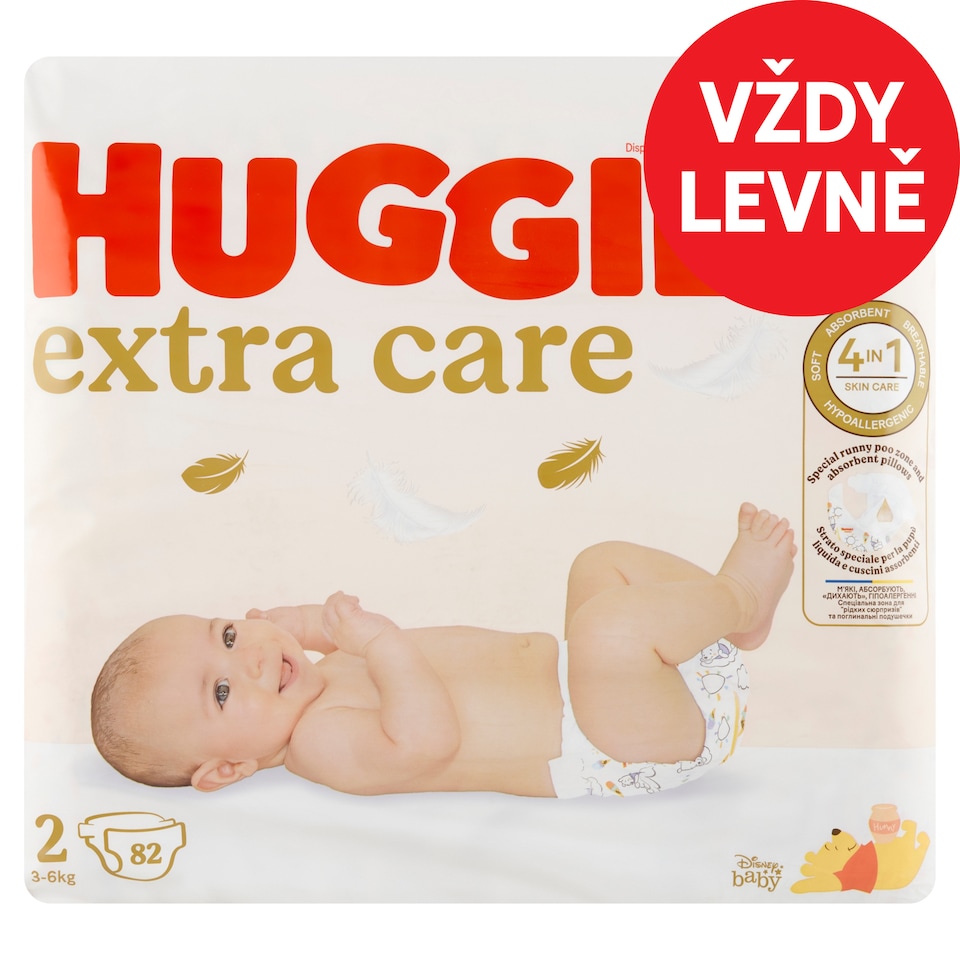 Obrázek 1 pro produkt Huggies Extra Care plenky velikost 2 pro děti 3-6kg 82 ks