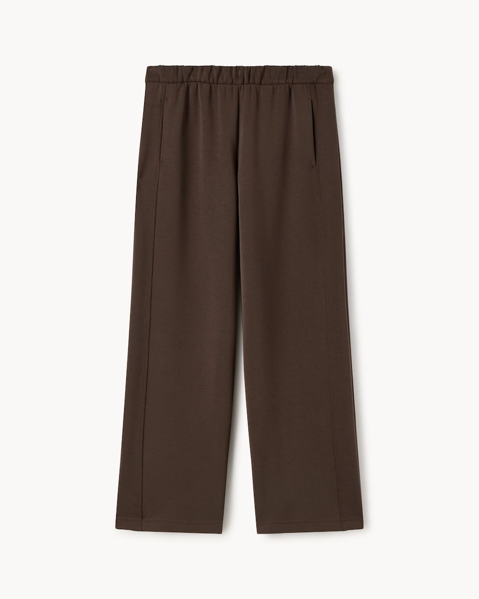 image 1 of F&F Active AFTERCLASS Fleece Backed Wide Leg Joggers in Chocolate
