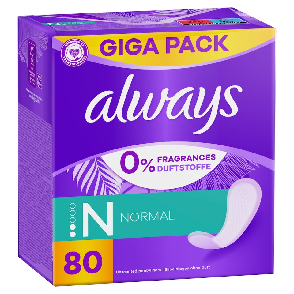 image 1 of Always Daily Fresh Normal, 0% Fragrances & Dyes 80 Count