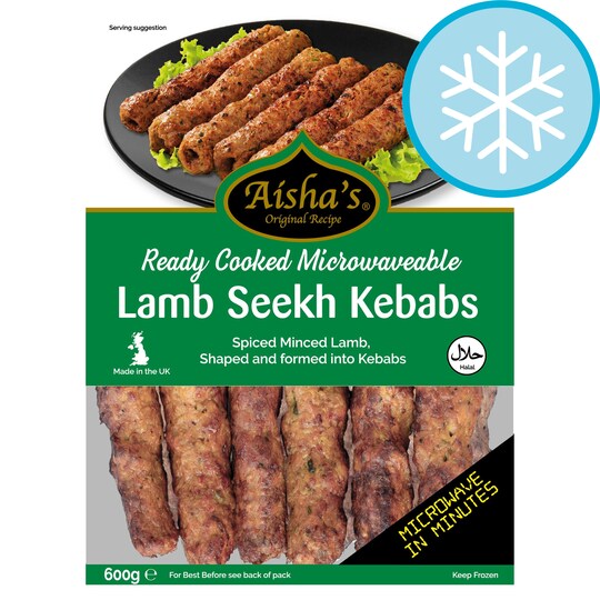 Aishas Microwave Lamb Seekh Kebab 600G Tesco Groceries