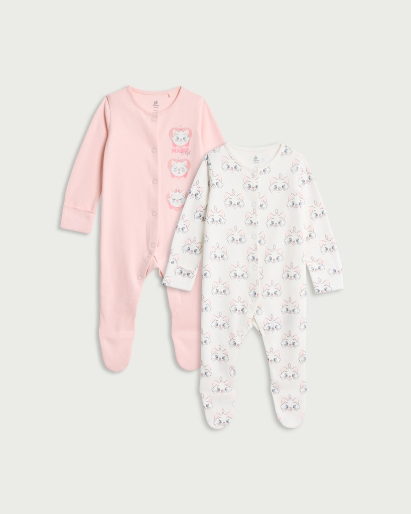 Disney Aristocats 2-Pack Pure Cotton Marie Long Sleeved Sleepsuits in Pink