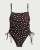 image 4 of F&F Polka Dot Ruched Tie Side Swimsuit in Multi Brown