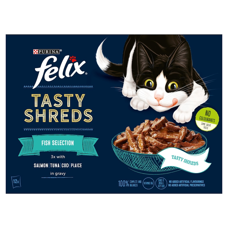 image 1 of FELIX Tasty Shreds Fish Selection in Gravy Wet Cat Food 12x80g