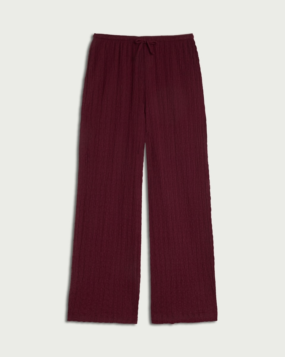 image 1 of F&F Textured Wide Leg Trousers in Burgundy