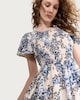 image 2 of F&F Floral Print Shirred Angel Sleeved Midi Dress in Multi Blue