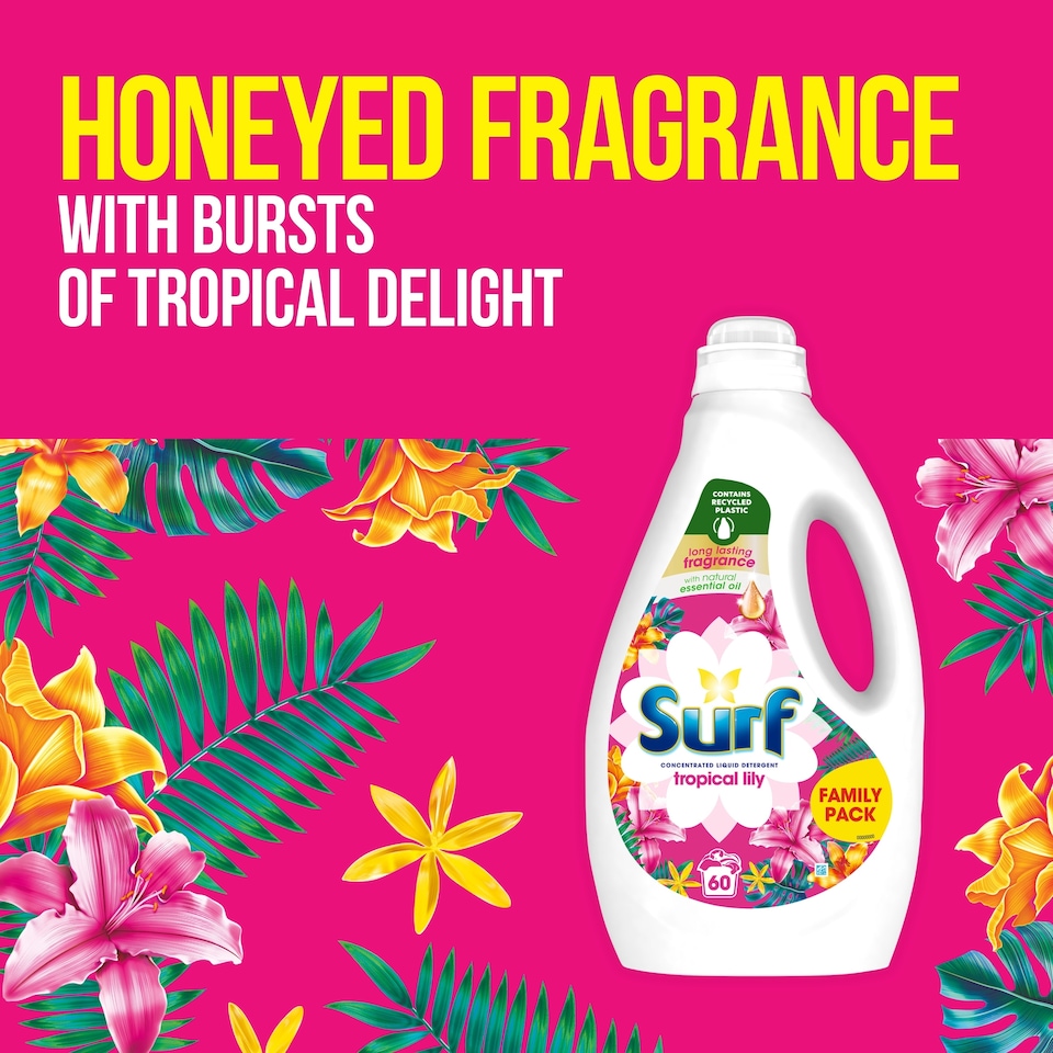 image 1 of Surf Tropical Lily Liquid Laundry Detergent 60 Washes 1.62L