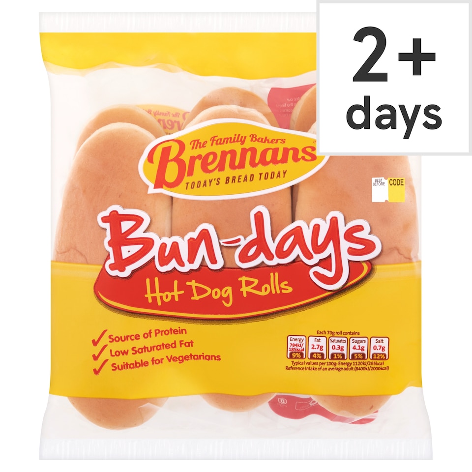 Brennans Hot Dog Rolls 6 Pack 420G