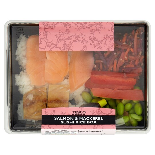 Tesco Salmon & Mackerel Sushi Rice Box 243g Tesco Groceries