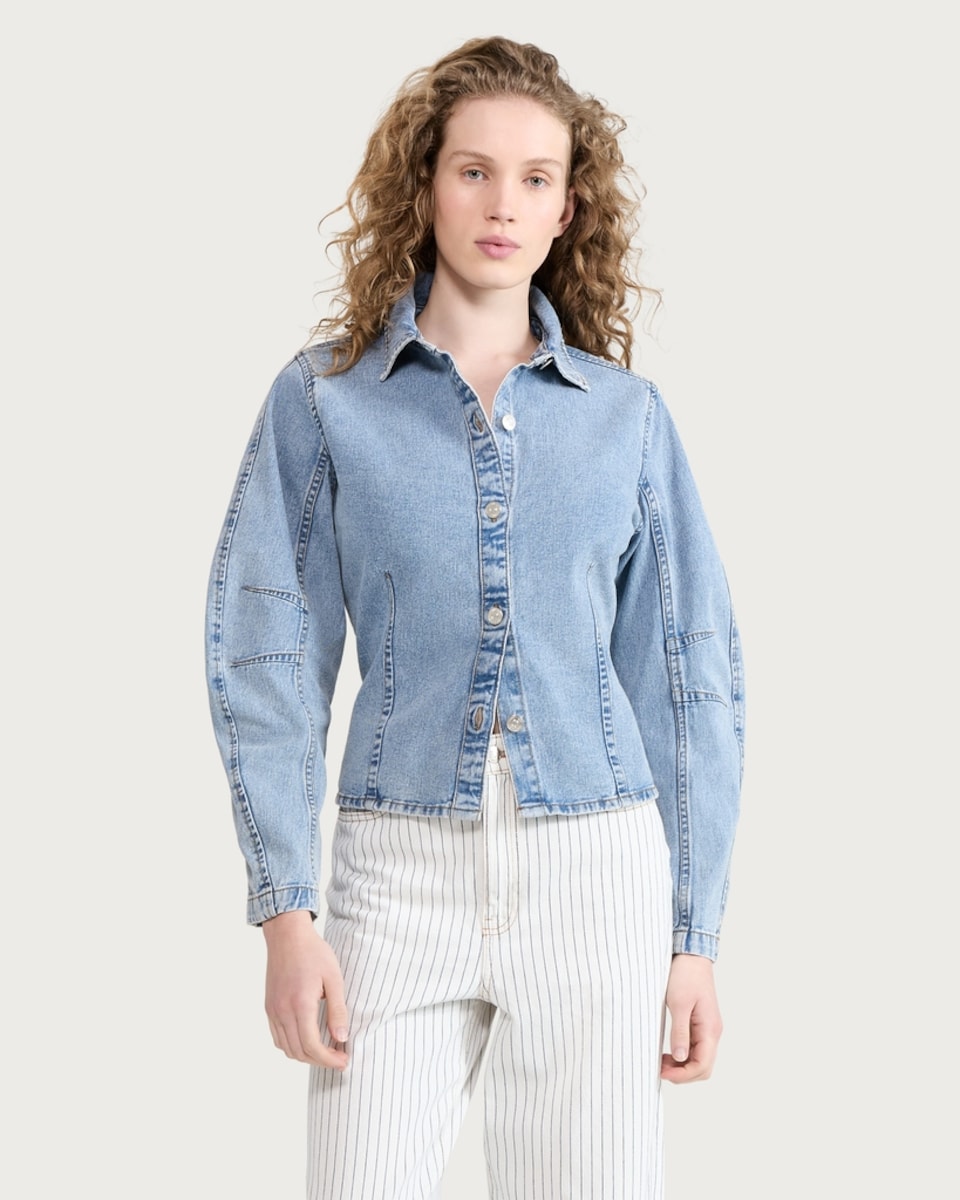 image 1 of F&F Pure Cotton Button Up Denim Shirt in Blue