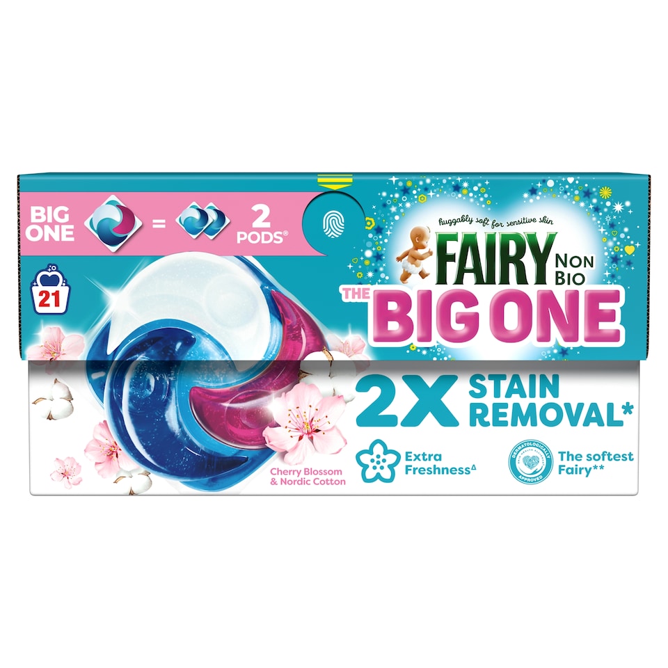 image 1 of Fairy Non Bio The Big One Cherry Blossom & Nordic Cotton  Washing Liquid Pods 21 Washes 833.7g