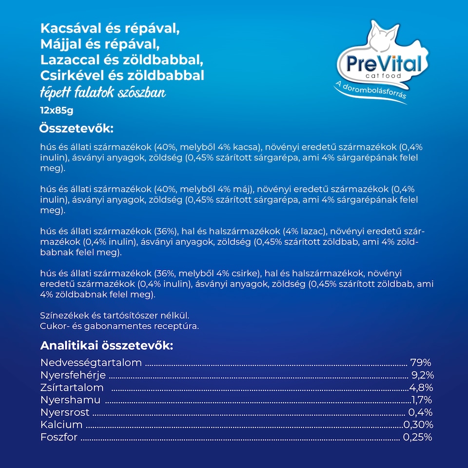 PreVital Fillet Duo nedves macskaeledel, macskatáp felnőtt macskáknak alutasakos 12 x 85 g  1. kép