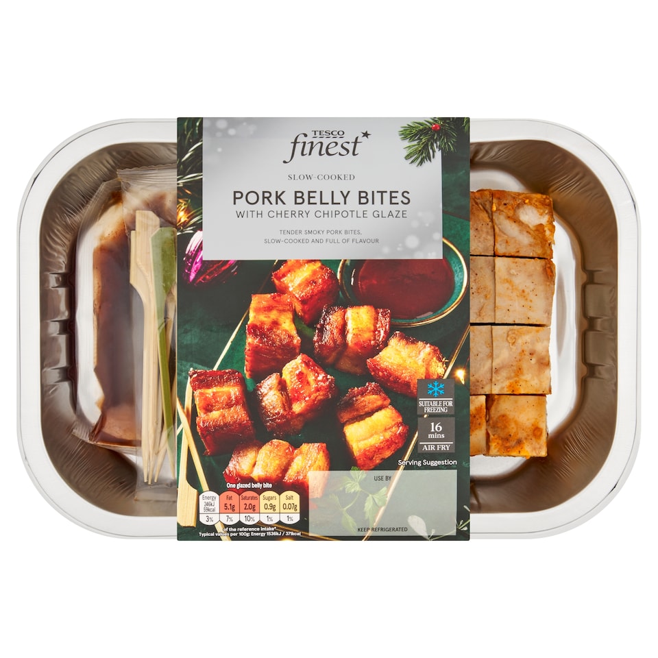 Tesco Finest Pork Belly Bites with Chipotle Cherry BBQ Sauce 300g
