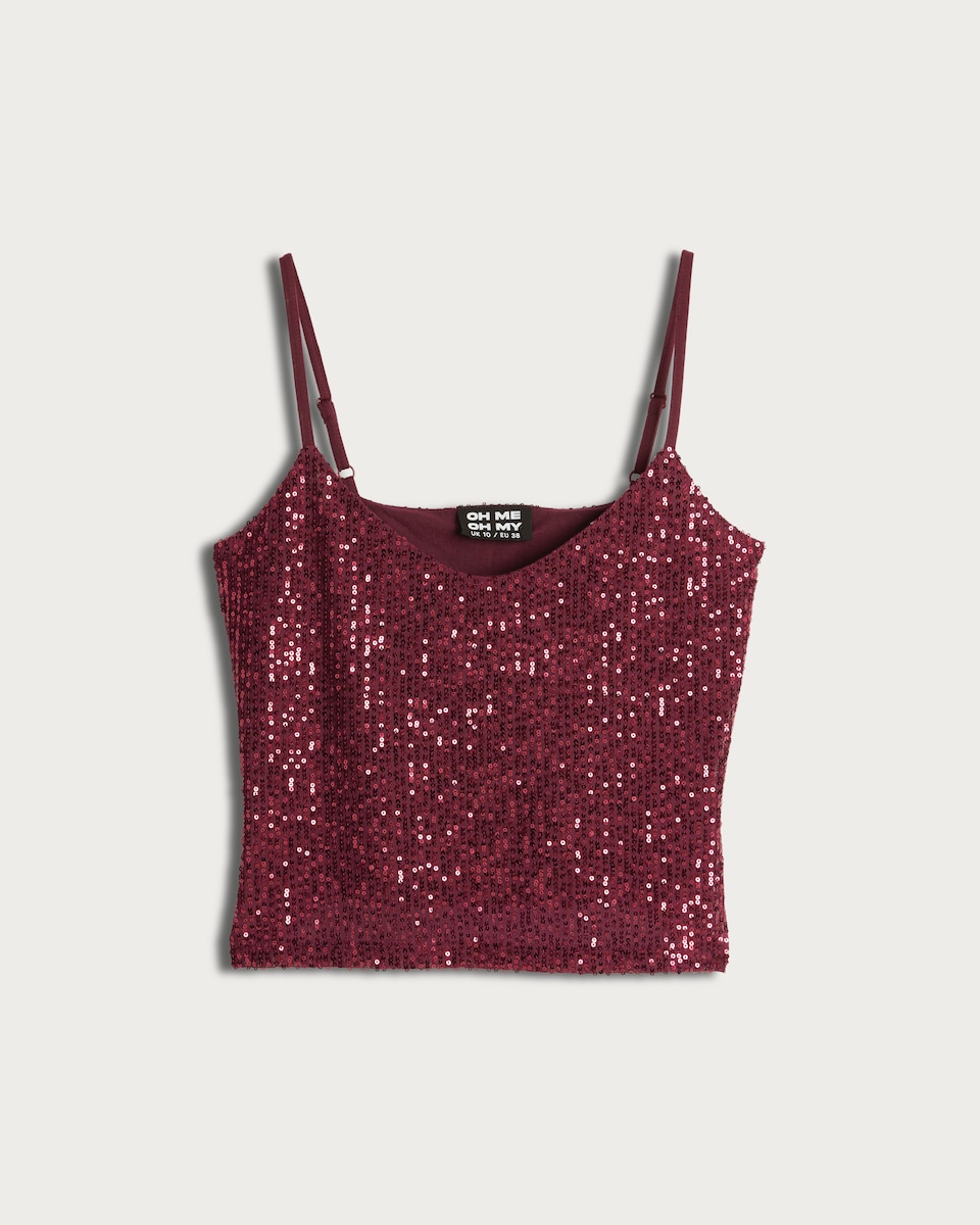 OH ME OH MY Sequin Embellished Cami Top in Burgundy