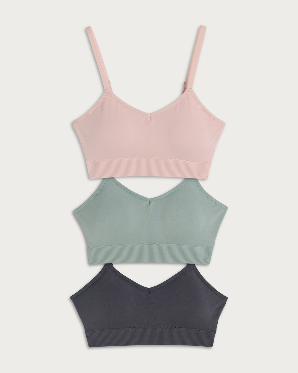 image 1 of F&F 3-Pack Seamless Non-Wired Bralettes  in Multi