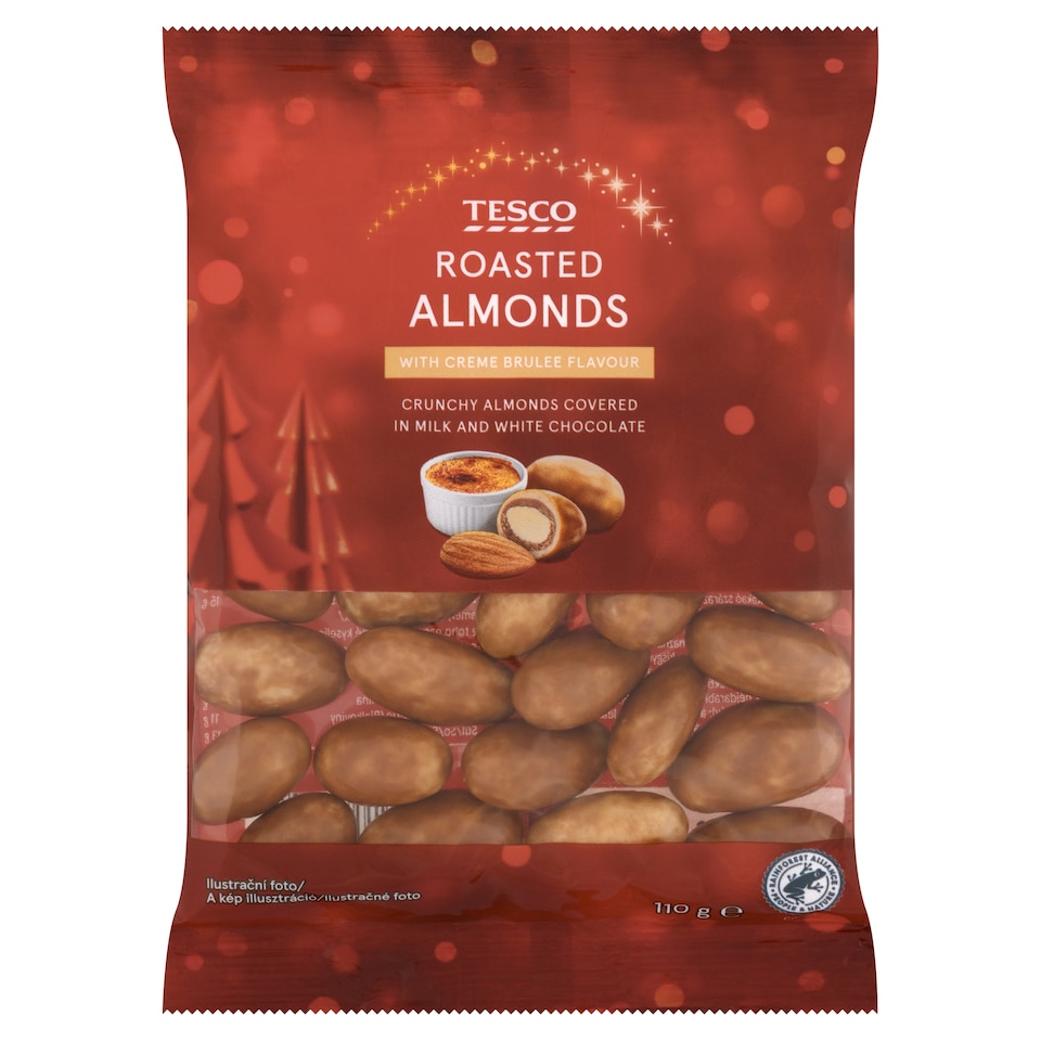 Tesco Crunchy Almonds Covered in Milk and White Chocolate with Creme Brulee Flavour 110g