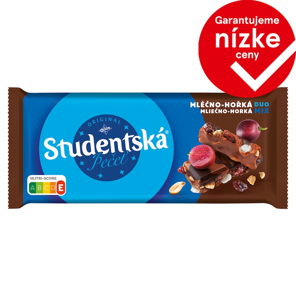 ORION ŠTUDENTSKÁ PEČAŤ mliečno-horká čokoláda s arašidmi, hrozienkami a želé 170 g