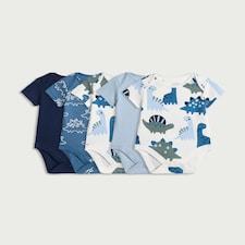 F&F Baby 5-Pack Pure Cotton Dinosaur Print Bodysuits in Blue