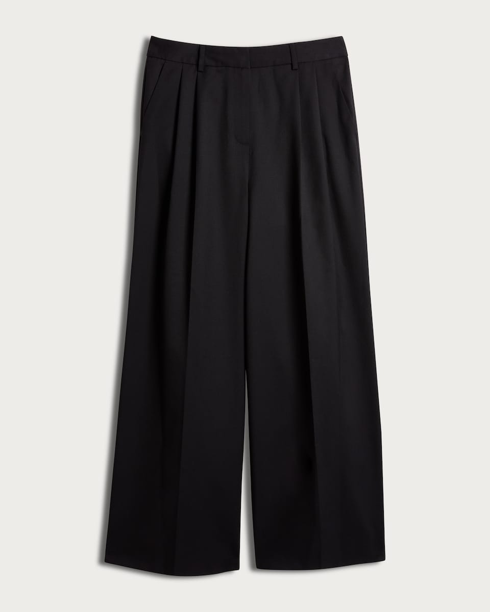 image 1 of F&F Wool Blend Super Wide Leg Pleated Trousers in Black