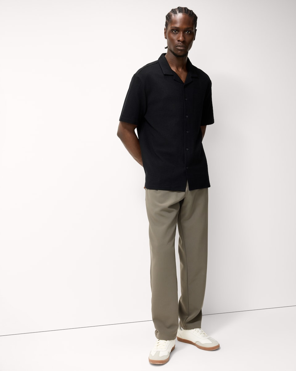image 1 of F&F Textured Short Sleeved Collared Shirt in Black