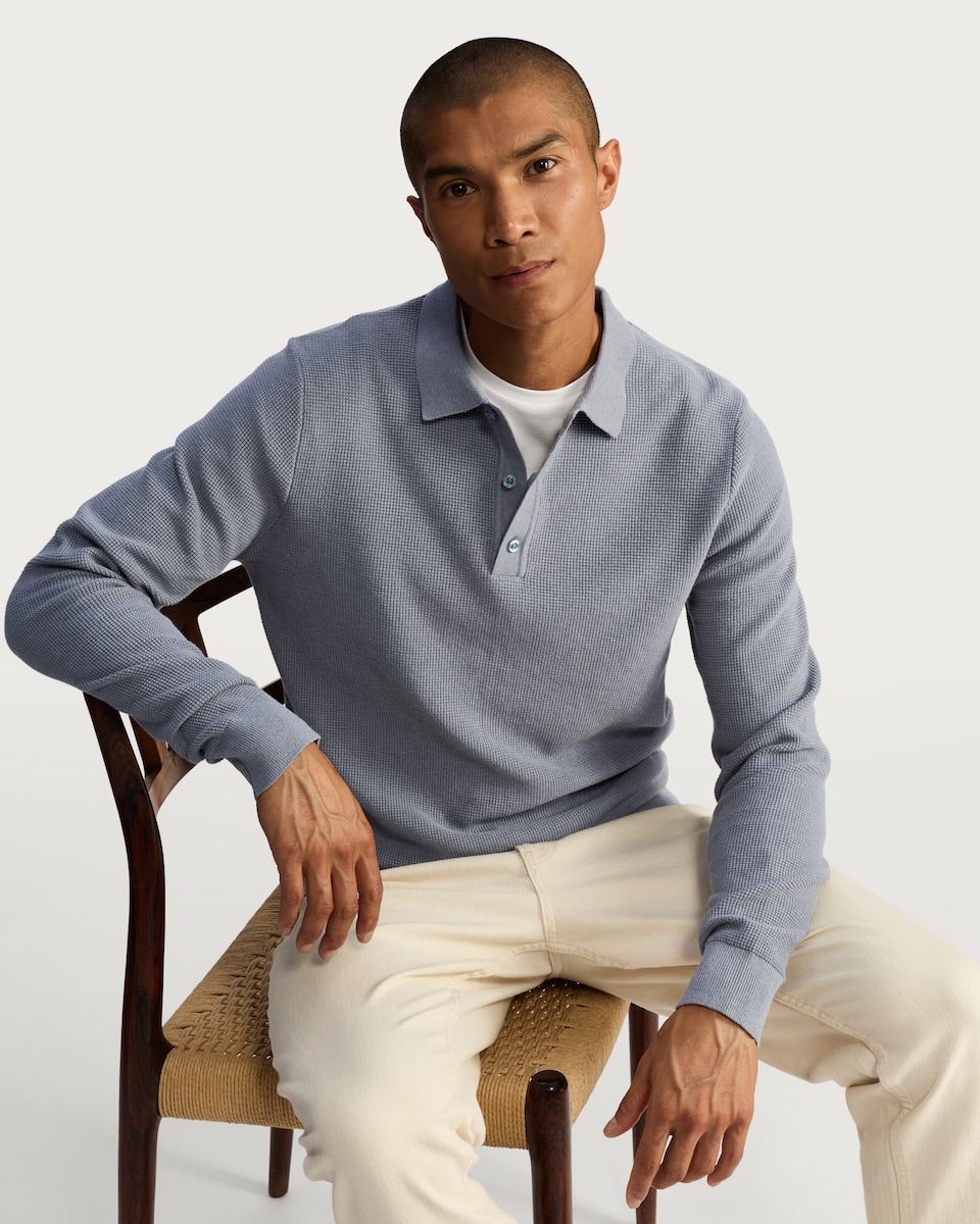 image 1 of F&F Pure Cotton Knitted Polo Jumper in Blue