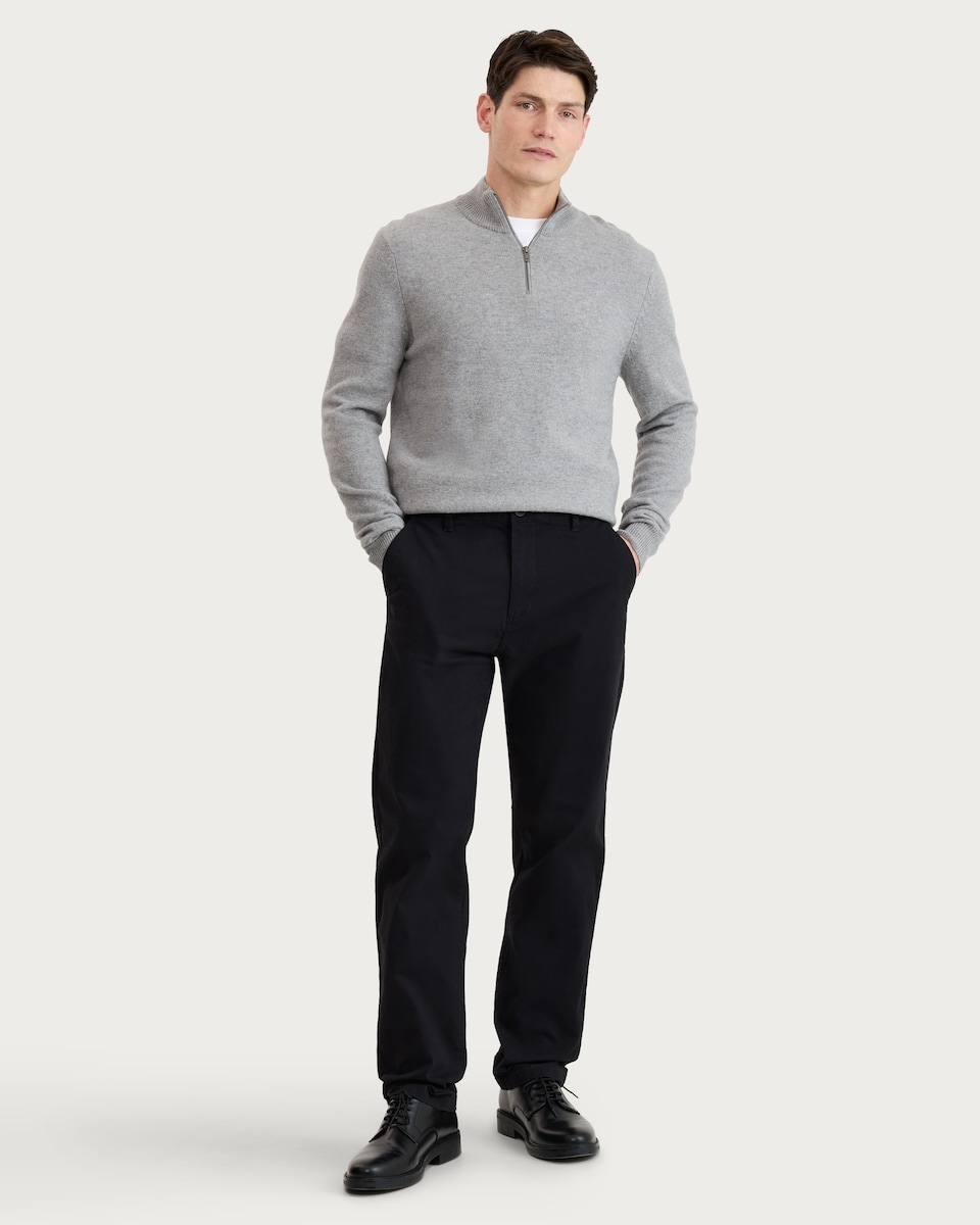 image 1 of F&F Cotton Rich Fixed Waist Straight Leg Chino Trousers in Black