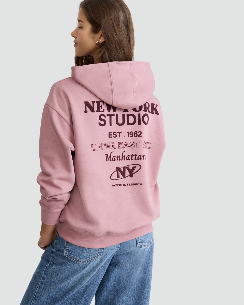 image 1 of OH ME OH MY Cotton Rich NY Studio Slogan Hoodie in Pink