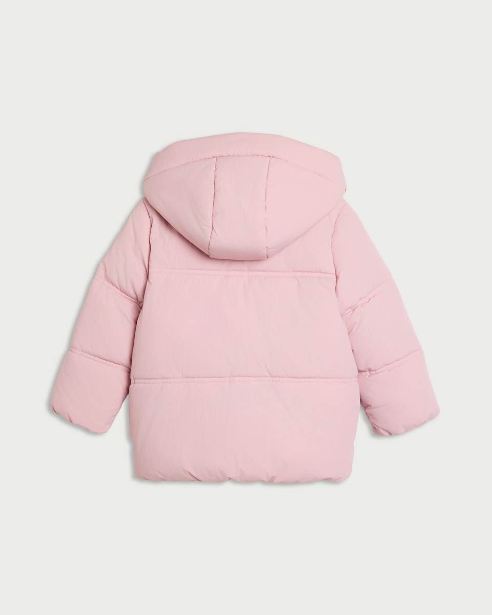 image 1 of F&F Girls Shower Resistant Hooded Padded Coat in Pink