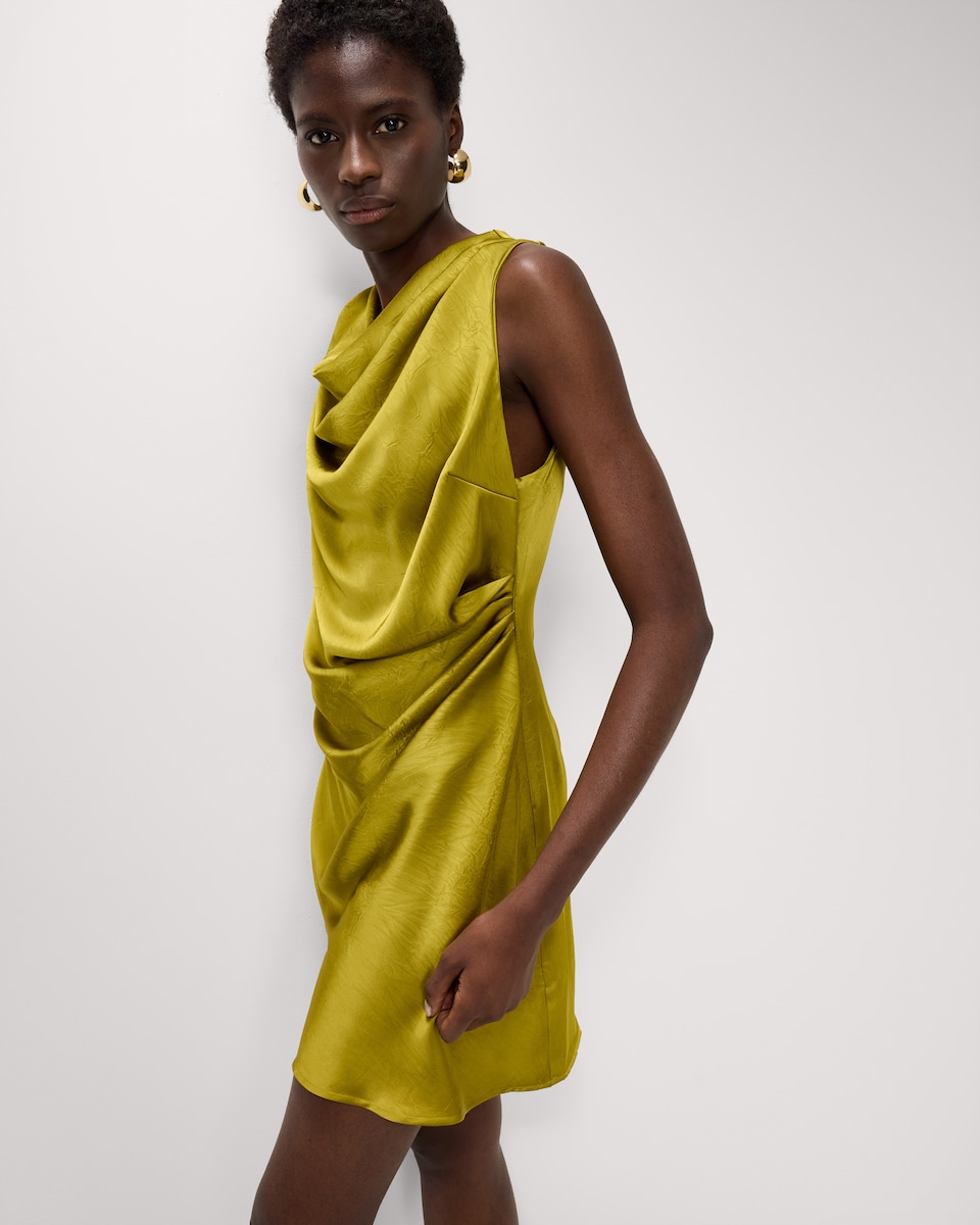 image 1 of F&F Satin Cowl Neck Mini Dress in Green