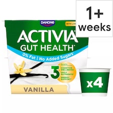 Activia Vanilla No Added Sugar Fat Free Gut Health Yoghurt Multipack 4x115g