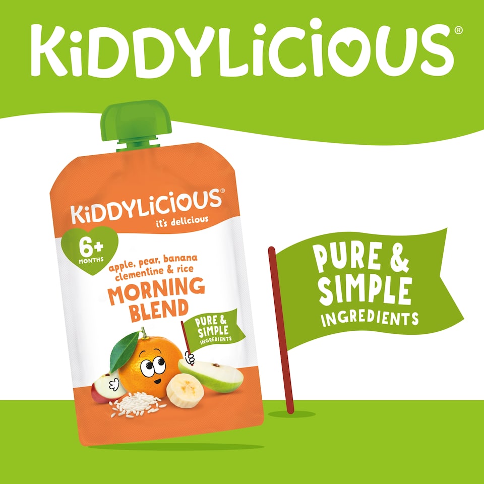 image 1 of Kiddylicious Morning Blend Apple, Pear, Banana, Clementine and Rice 100g