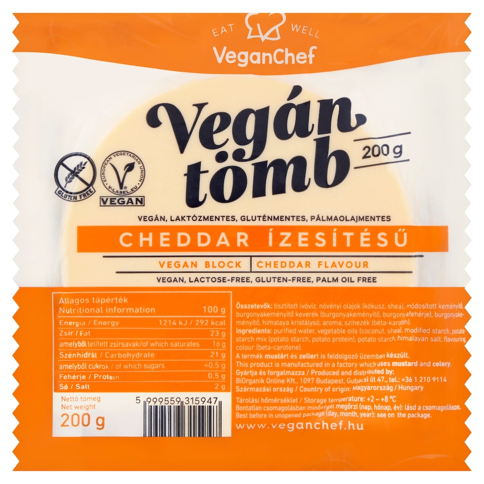 VeganChef cheddar ízesítésű vegán tömb 200 g