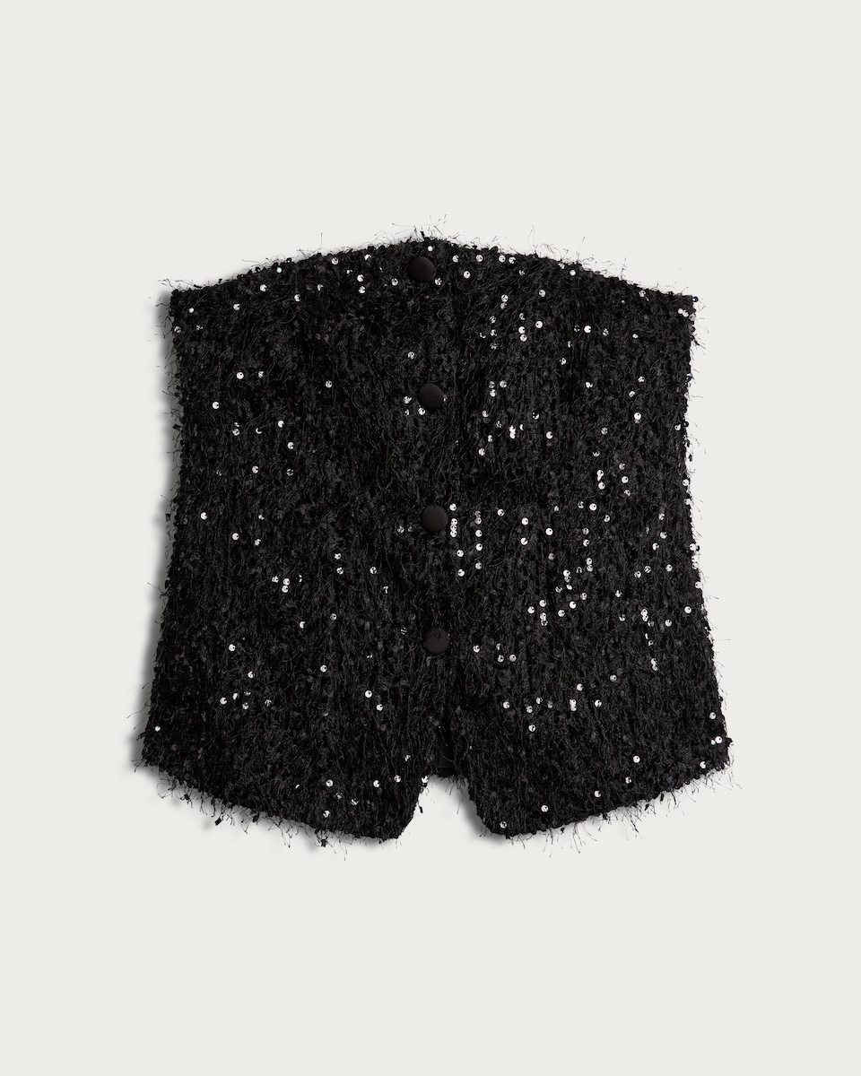 image 1 of The F&F Edit Textured Sequin Embellished Buttoned Corset in Black