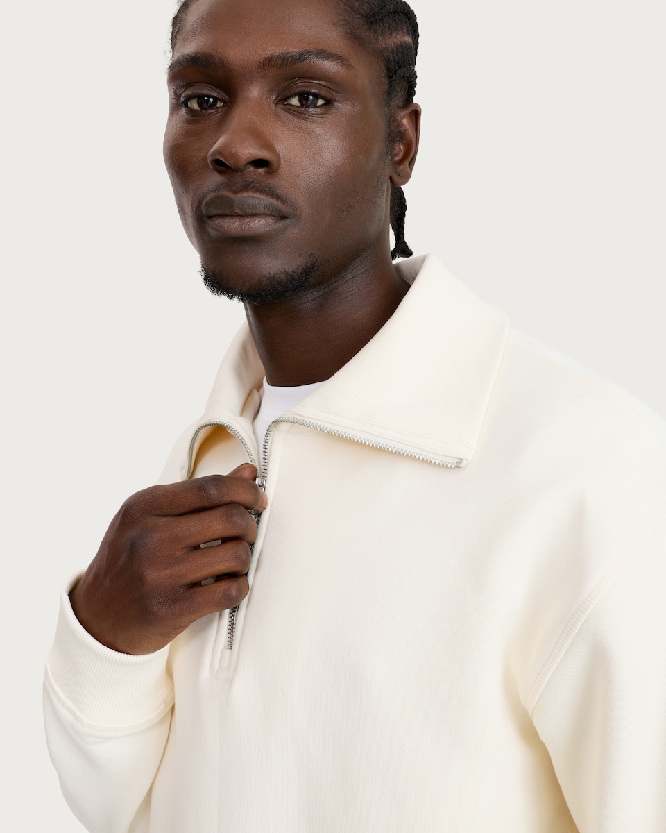 image 1 of F&F Pure Cotton Half Zip Sweatshirt in Cream