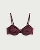 image 4 of F&F High Shine Ruched Wired Bikini Top in Burgundy
