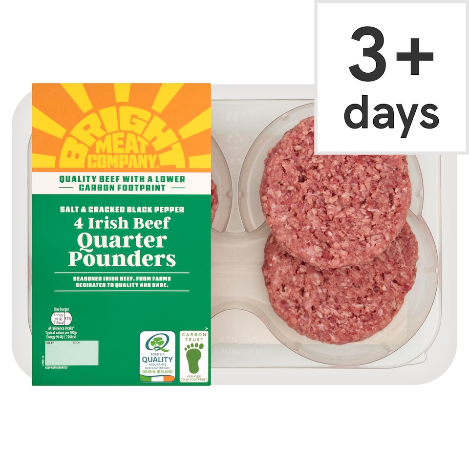 BRIGHT MEAT COMPANY Salt & Cracked Black Pepper 4 Irish Beef Quarter Pounders 454g
