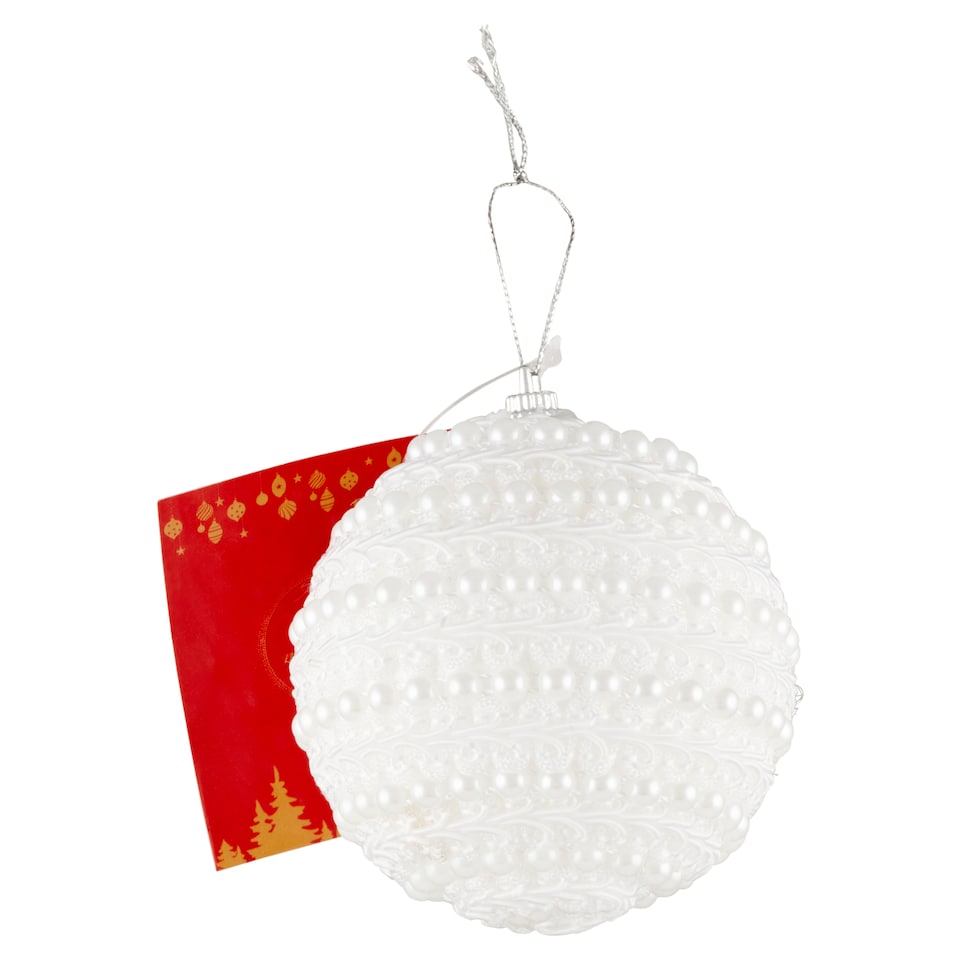 Mobil Digital White Bauble with Pearl Hanging Decoration 8 cm