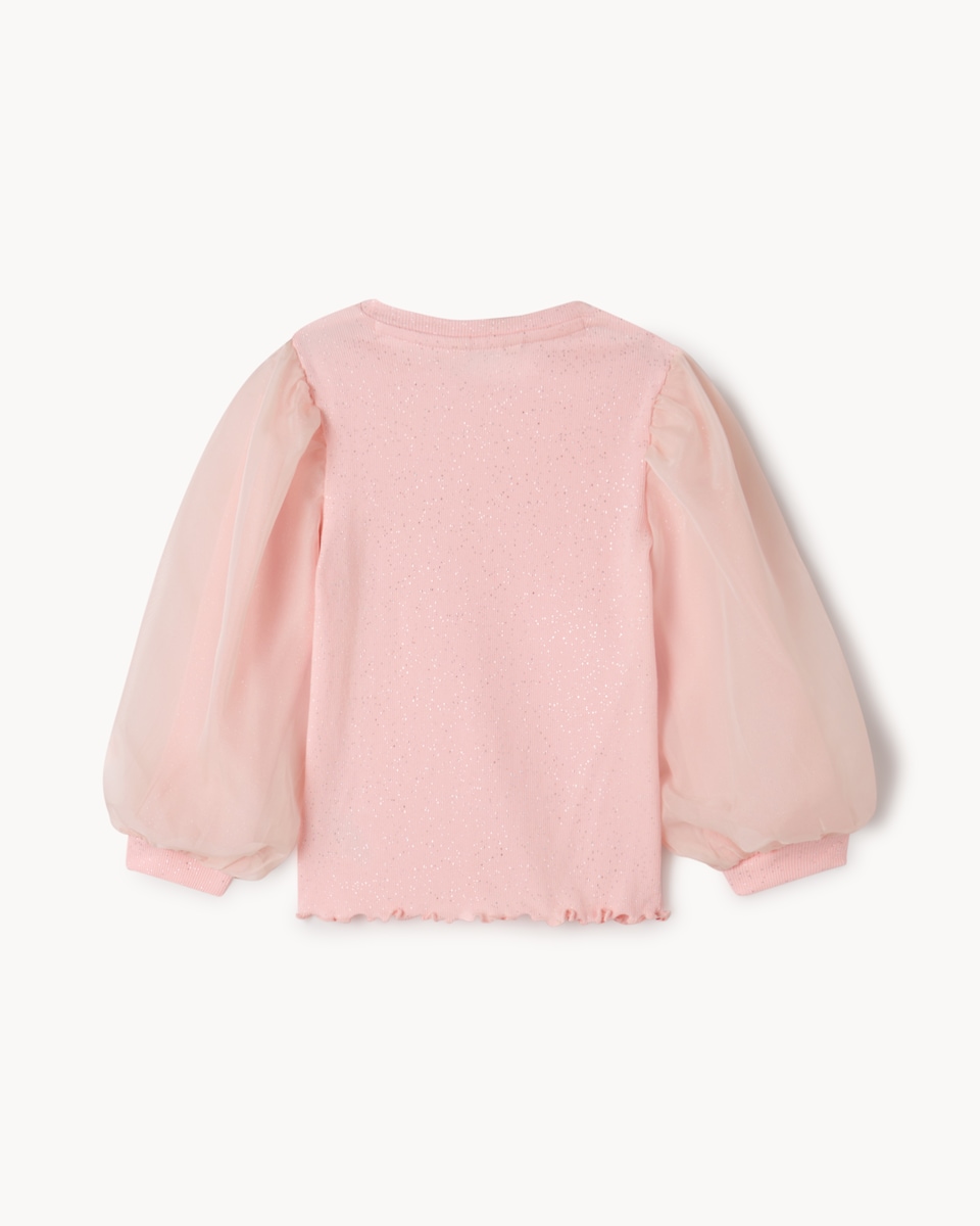 image 1 of F&F Girls Cotton Rich Mesh Sleeved Top in Pink