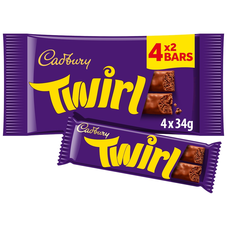 Cadbury Twirl Chocolate Bar 4 Pack Multipack 136g