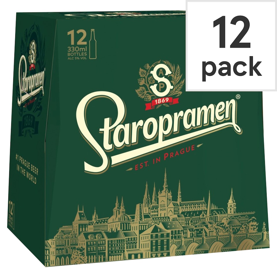 Staropramen Premium Czech Style Pilsner Lager Beer Bottle 12 x 330ml