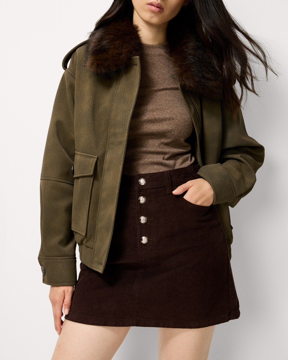 image 1 of F&F Pure Cotton Corduroy Mini Skirt in Chocolate