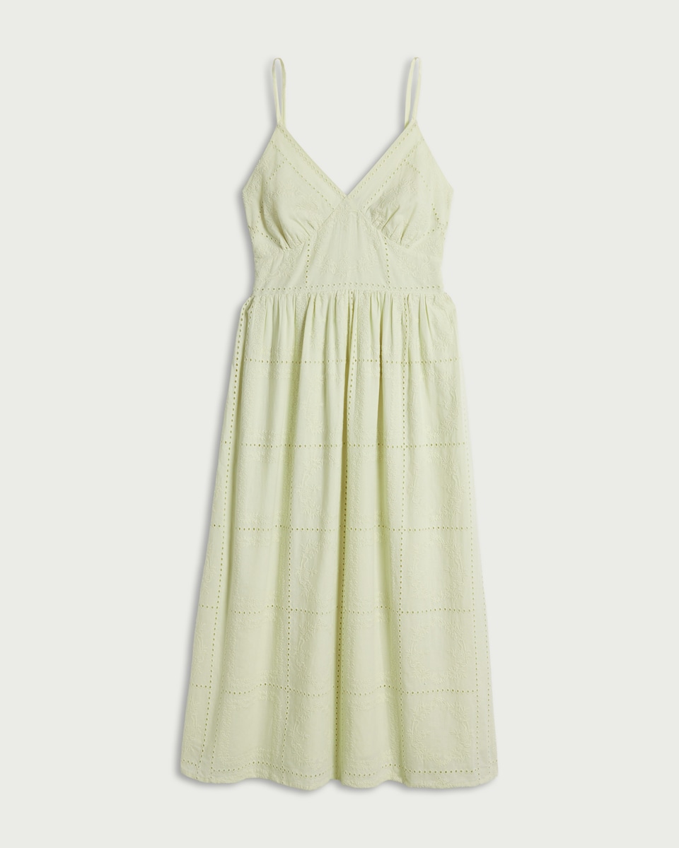 image 1 of The F&F Edit Pure Cotton Embroidered Patchwork Midi Dress in Green